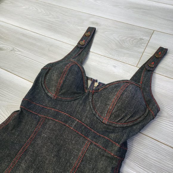 Rare Vintage Y2K Lip Service Rockabilly Rumble Denium Padded Bustier Dress - Picture 6 of 8